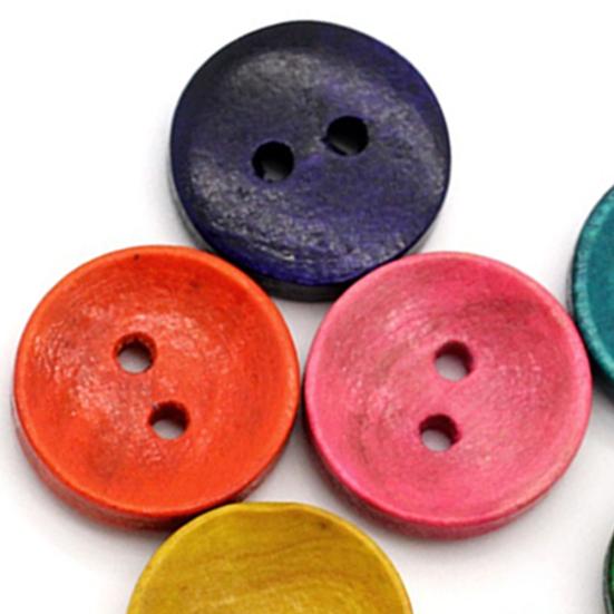 100Pcs Mixed Colorful Wood 2 Holes Round Buttons for Sewing Scrapbooking Crafts