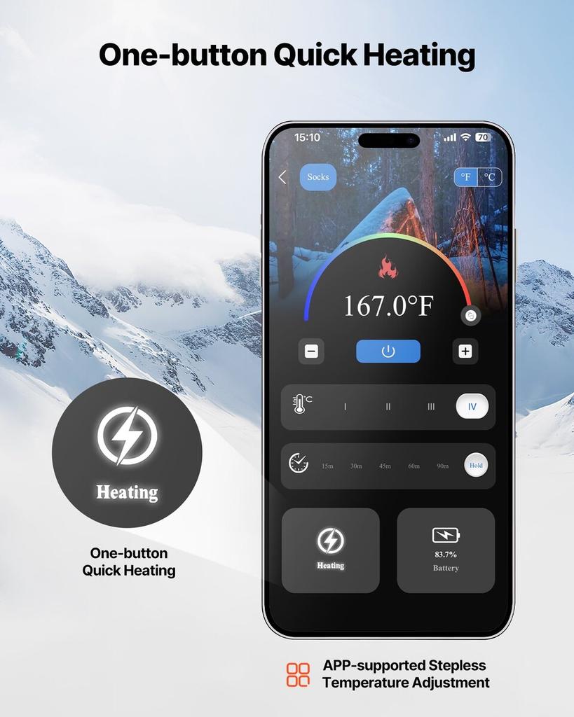 Heated Socks, 6000mAh Battery Powered, Rechargeable Heating Socks with 4 Heating Levels, Electric Heated Sock with APP Control for Men Women, Foot