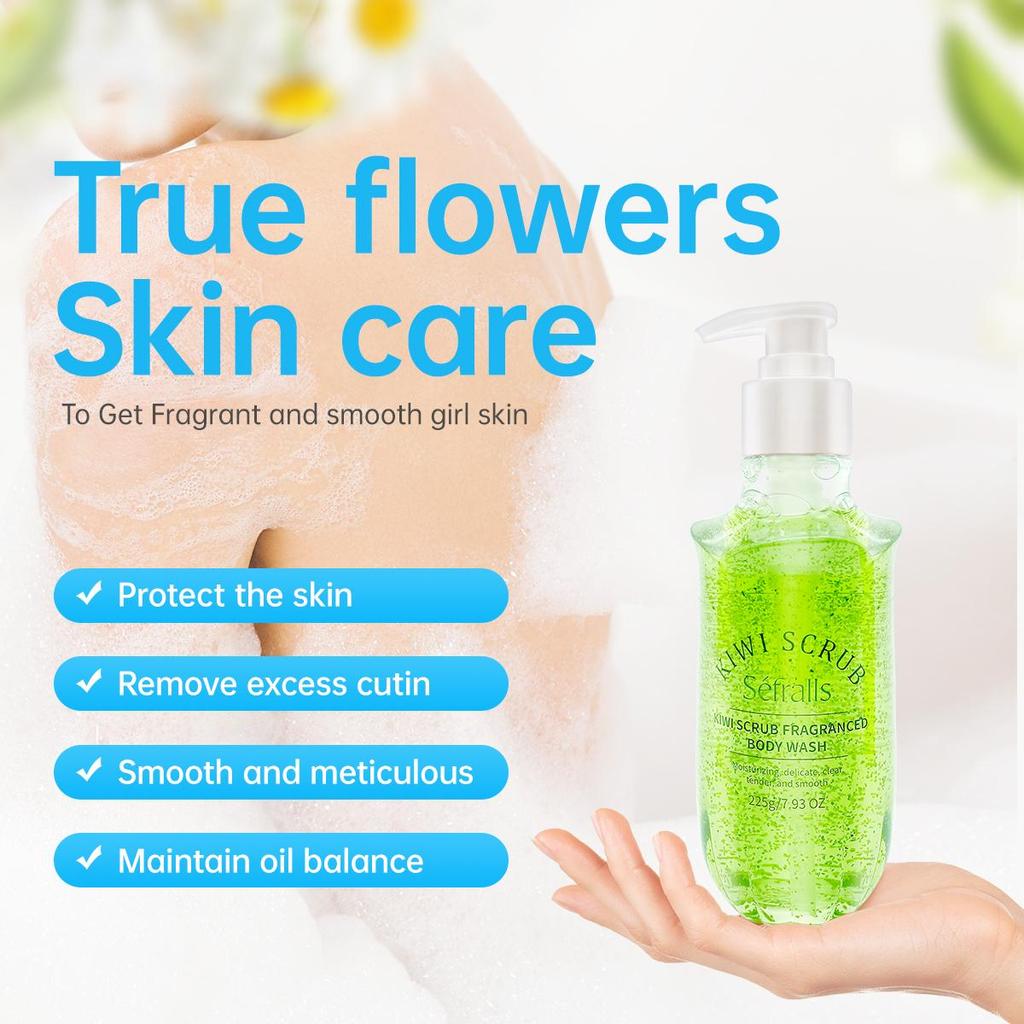 Séfralls Kiwi-Duschgel 225 g, entfernt effektiv Schmutz, spendet Feuchtigkeit und reinigt Duschprodukte, praktisch für zu Hause oder unterwegs