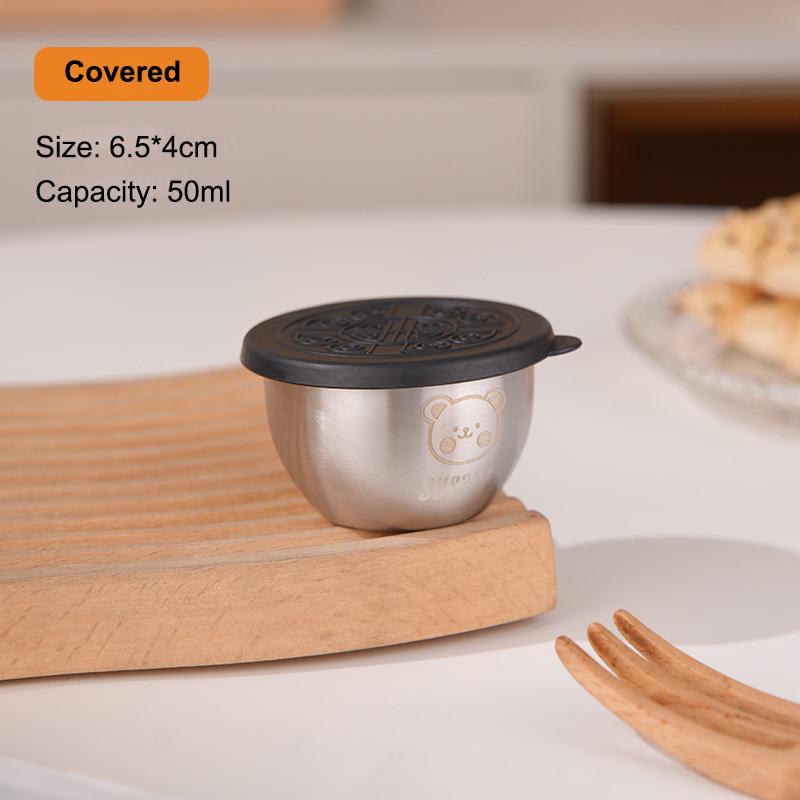 

304 Stainless Steel Sauce Seasoning Container 50Ml Sauce Cup Silicone Cover Leak-Proof Salad Dipping Dish Small Storage Box 6.5CM чёрный