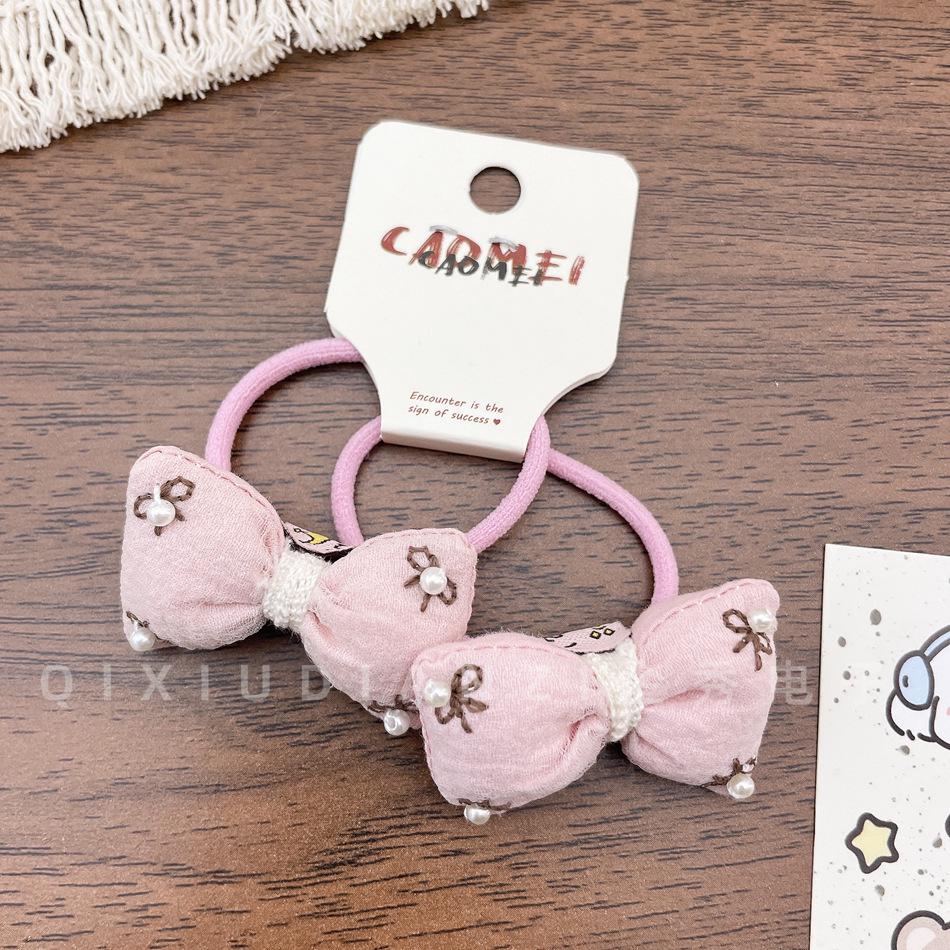 Набор из 2 детских милых резинок для волос с животными - Осенне-зимние тканевые вышитые резинки