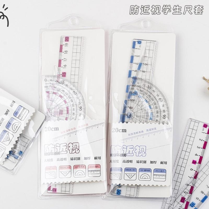 Professional Math Geometry Tool for Student Drawing Plastic Drawing Rulers with Square Straight Ruler Math Protractor