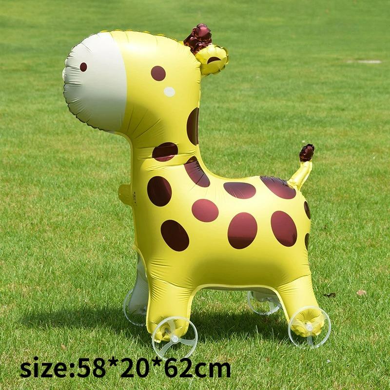 4D Dinosaur Dog Cat Standing Foil Balloons Animals Walking Balloon with Wheel for Kids Birthday Party Decoration Baby Shower