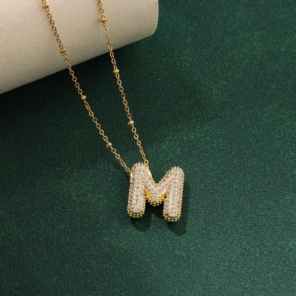 Zirkonia Vergoldete Blasen-Alphabet-Buchstabenkette Monogrammkette Ballon-Initialkette Geschenke für Frauen Mädchen