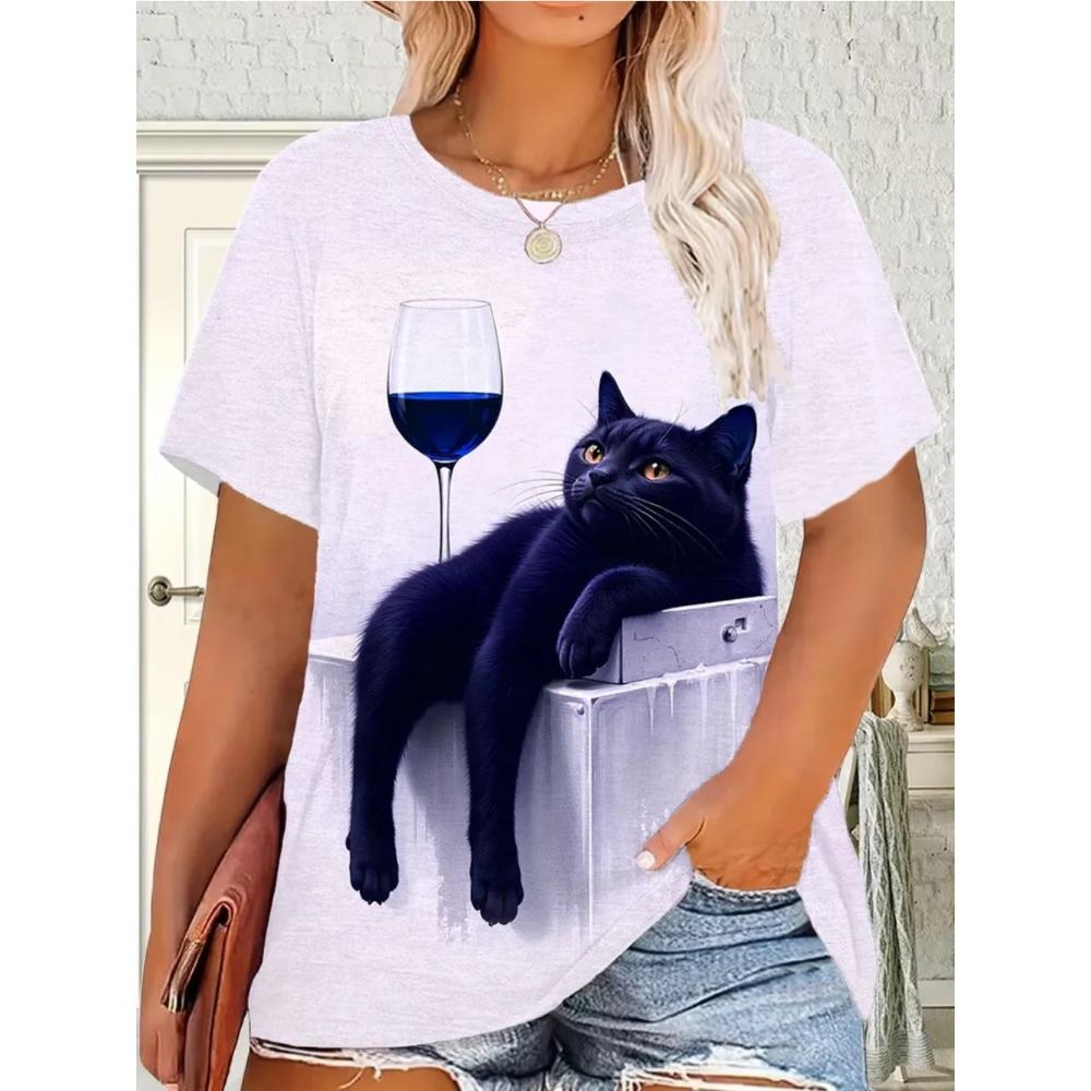 Summer Women T-shirt Creative 3D Printed Short Sleeved T-shirt Fashionable Comfortable Soft Breathable Large Loose T-shirt