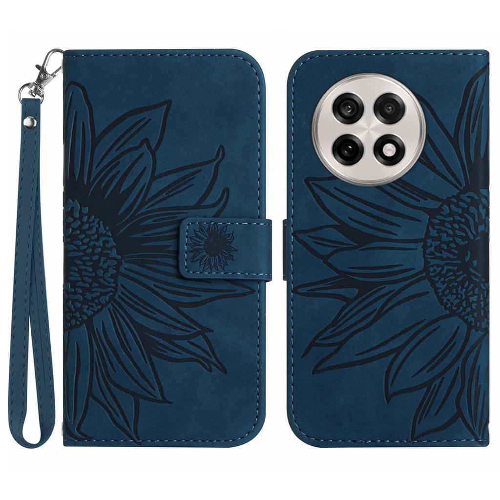 For OnePlus 13R 5G Case Sunflower Imprint Leather Wallet Phone Cover with Wrist Strap