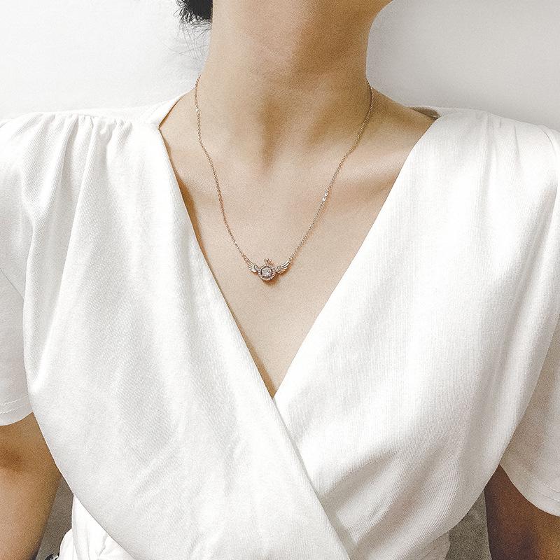 Trendy Rhinestone Wing Clavicle Necklace: Japanese Korean Style for Women