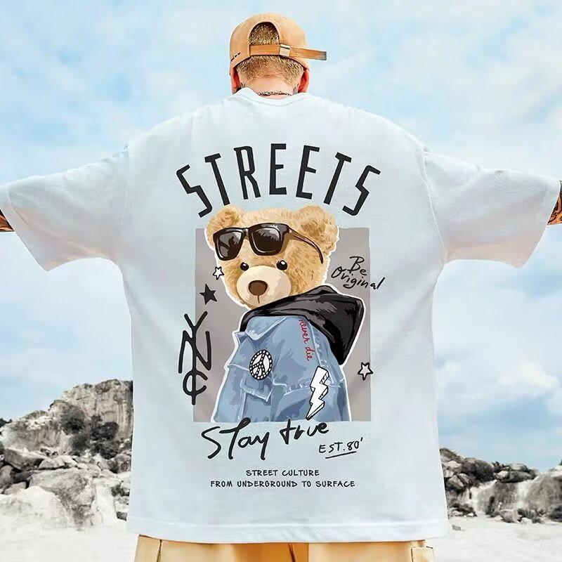 Men's Oversized Teddy Bear Graphic T-Shirt, Trendy Brand, Loose Fit, Short Sleeve, Plus Size Up to 8XL, Unisex