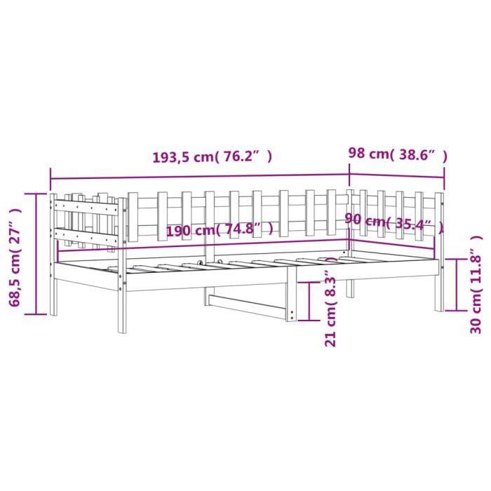 VidaXL Lit de jour 90x190 cm Bois de pin massif 840382