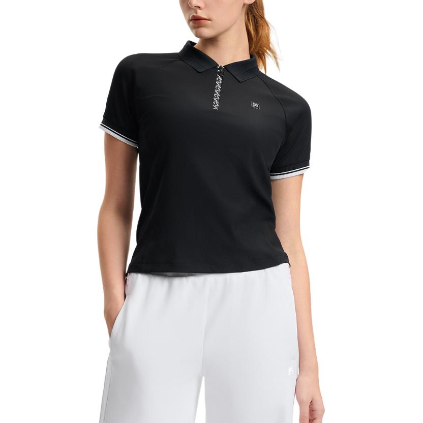 FILA Tennis Series Comfortable Pullover Fashion Short Sleeve Polo Shirt Women tops Deep-Black A11W513101F-BK