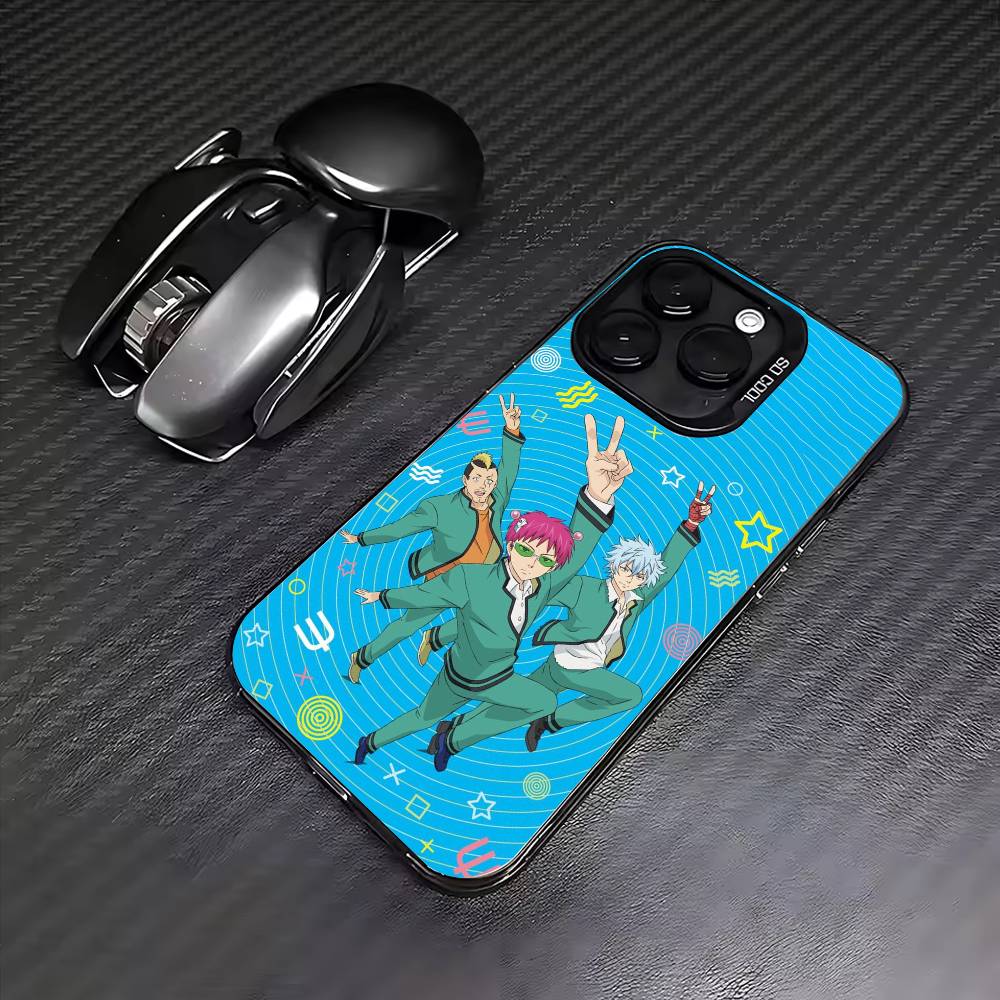 Anime S-Saiki Kusuo Phone Case For iPhone17,16,15,14,13,12,11 Plus,Pro Max Colored Silver Plated Inside Cover