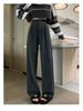 Women's Black High-Waist Cotton Plush Pants - Autumn/Winter 2026 Korean Style, Slim Straight Wide-Leg, Drapey.