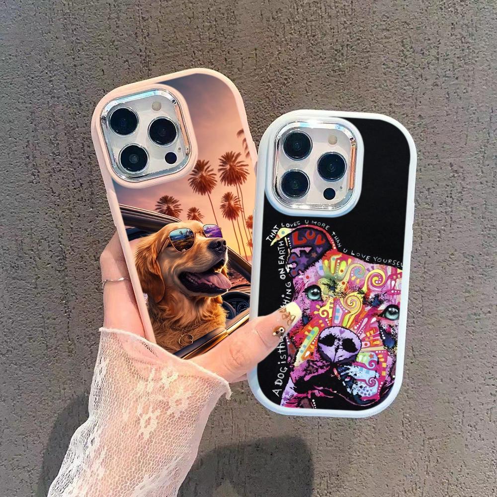 Ae76 Dog Color Doodle Design Art Phone Cases for Samsung A13 A32 A53 A04e A54 S23 S24 Ultra Infinix Hot 40i Huawei Metal Camera Protective Back Cover