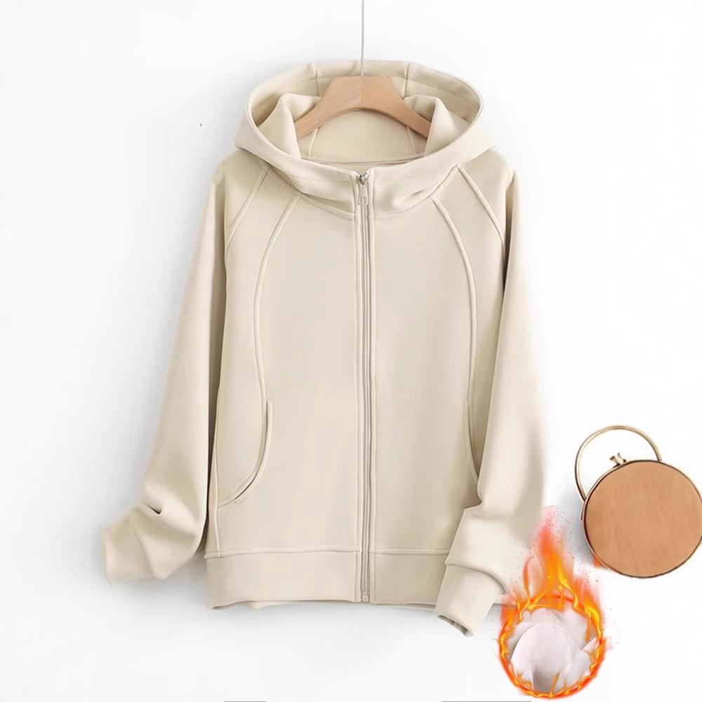 New Spring Hooded Sweatshirt Jacket for Women Age-reducing Loose Slimming Cardigan Zipper Plus Fleece Top