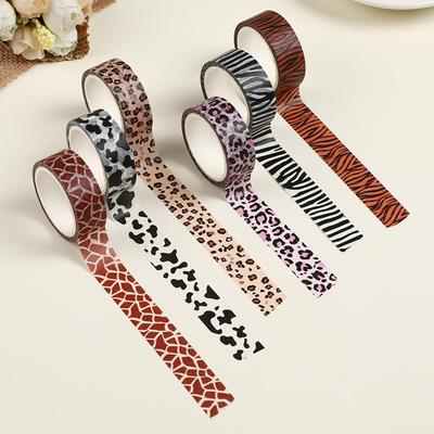 6Rolls Animal Print Washi Tape Set - Decorative Paper Tape for Scrapbooking, DIY Crafts, Journals with Zebra, Leopard & Tiger Snake Patterns