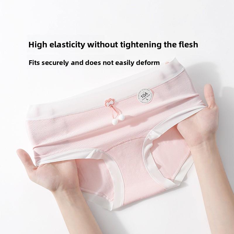 Girl Spring and Autumn Sweet Pure Cotton 10A Antibacterial Extension Crotch Skin Breathable Middle Waist Triangle Briefs