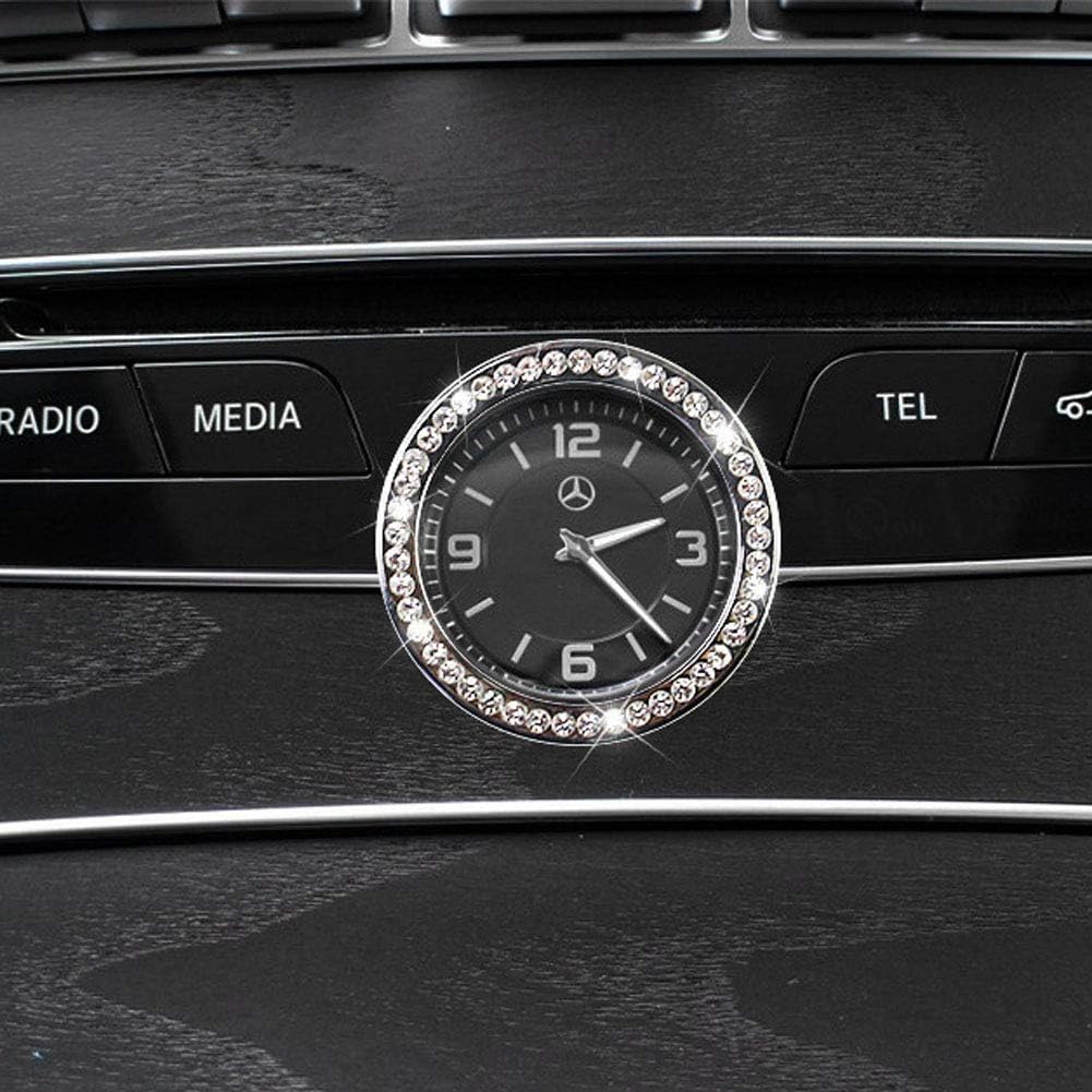 Pursuestar Bling Crystal Silver Car Central Console Round Clock Decoration Ring Cover Decals Trim for Mercedes Benz C E S GLC Class W213 E200 E300