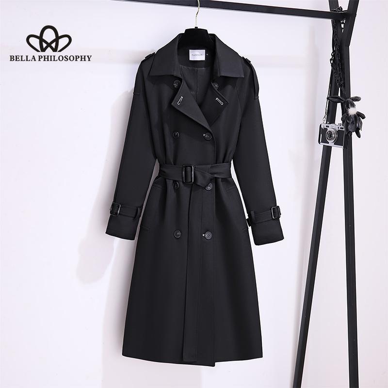 

Ветровка женская средней длины, осеннее новое корейское стильное классическое модное пальто с узкой талией, модное двубортное пальто 3XL чёрный