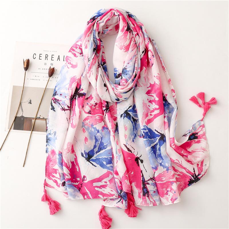 Fashion Women Spring Autumn Viscose Scarf Shawl Lovely Leopard Floral Tassel Pashmina Stole Wrap Echarpe Foulards Muslim Hijab