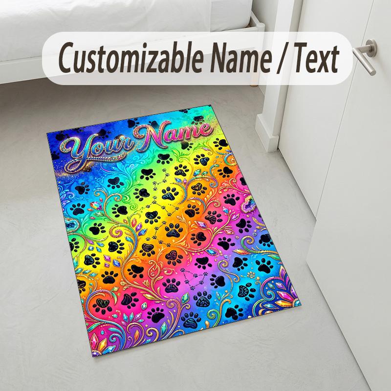 Dog Theme Crystal Velvet Rug Personalized Custom Name Text Soft Floor Mat Home Decor