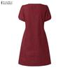 ZANZEA Women Casual Square Collar Summer Short Sleeve Grid Print Dress
