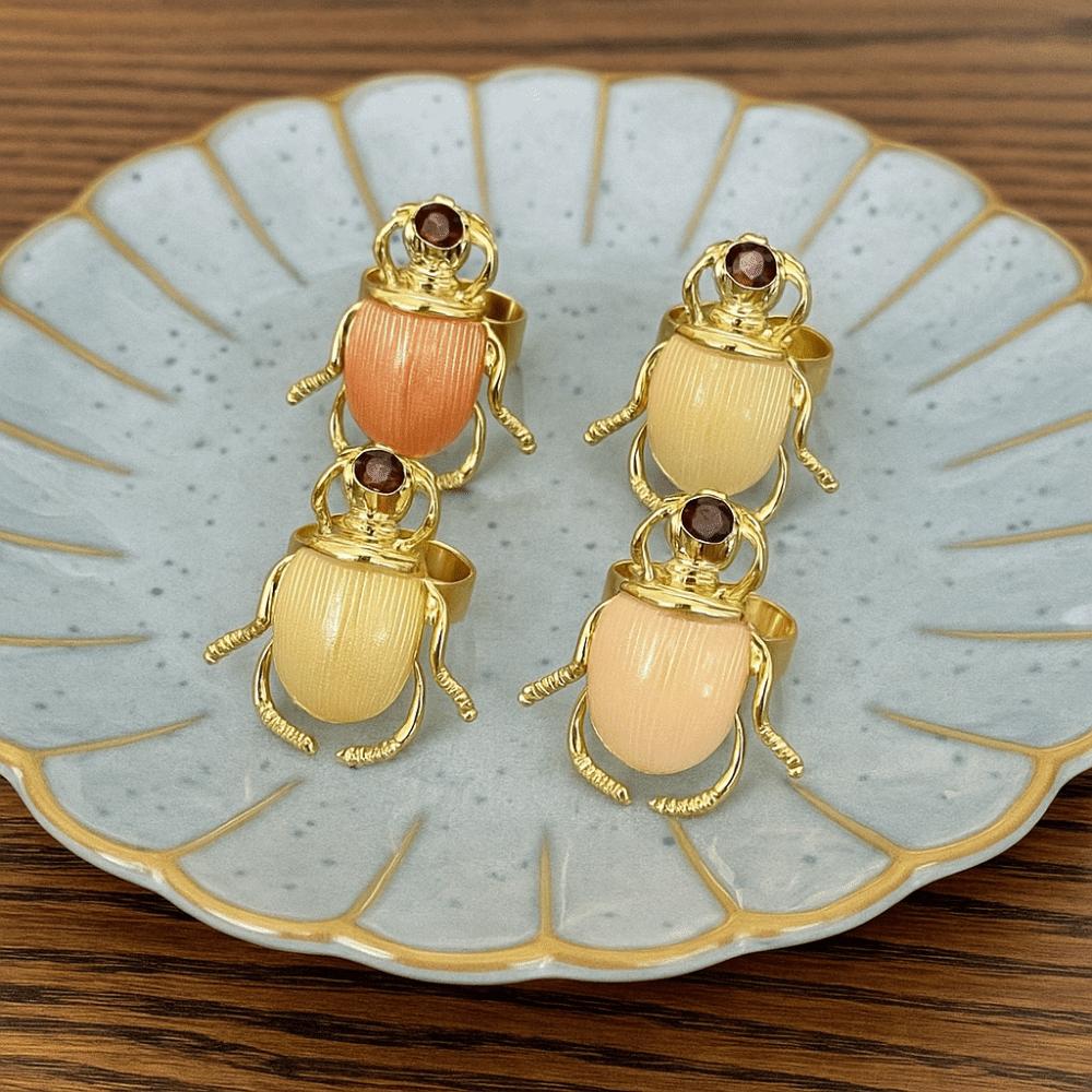 Punk Style Beetle Opening Ring Macaron Color Enamel Beetle Ring Retro Insect Ring  Decoration