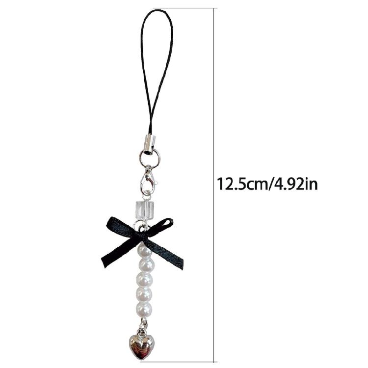 Fashion Bowknot Heart Bead Hanging Pendant Sweet Phone Strap Bag Decoration Portable Hanging Lanyard for Girls Women