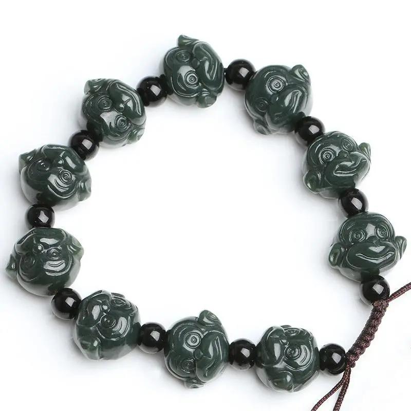 Herren und Damen Buddhistische Perlen Rosenkranz Affenkopf Armband Schmuck Jade Armband