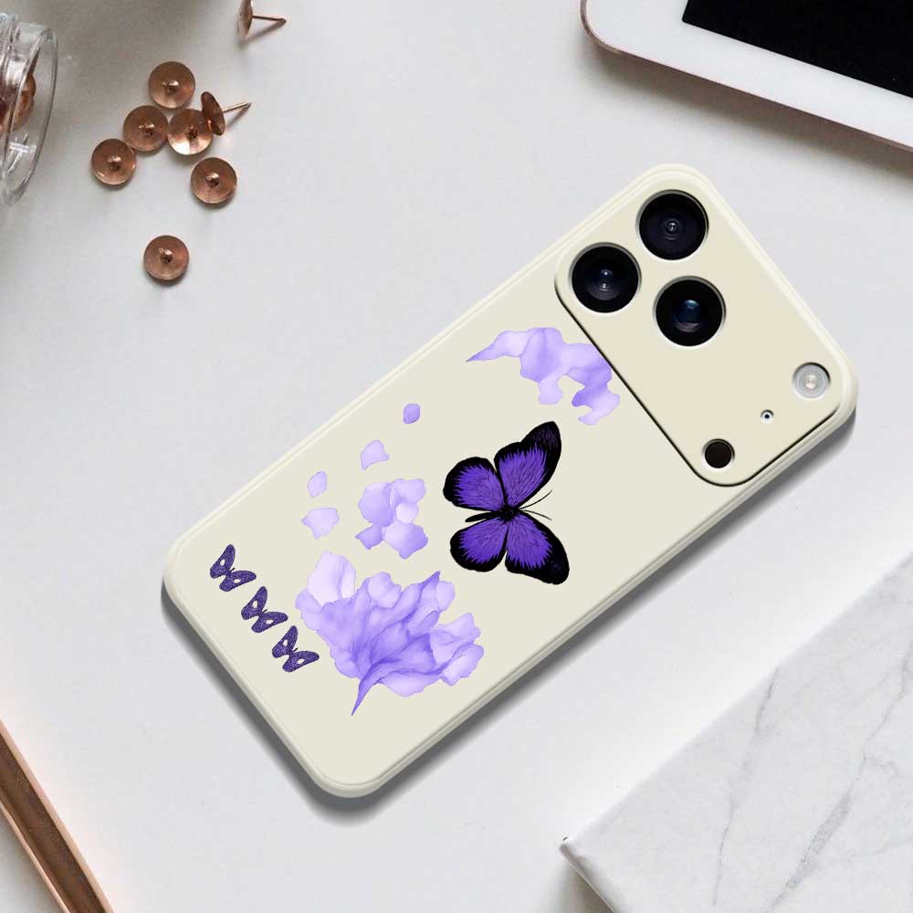 For iPhone 17 Pro Case Purple Butterfly Pattern Printing Straight Edge TPU Phone Back Cover