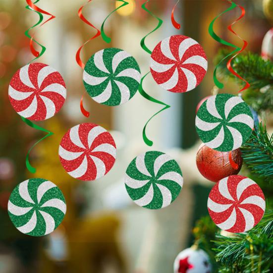 Christmas Candy Hanging Swirls Glitter Green Red White Candies Garland Banners Christmas
