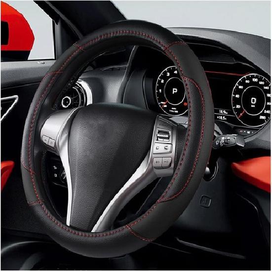Leather Car Steering Wheel Cover, Universal 15 Inch for Car Truck SUV, Black
