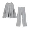 Women Casual Solid Color Knit Sweater Two Piece Set Autumn Winter Thick Round Neck Loose Pullover Wide Leg Pants Matching Sets