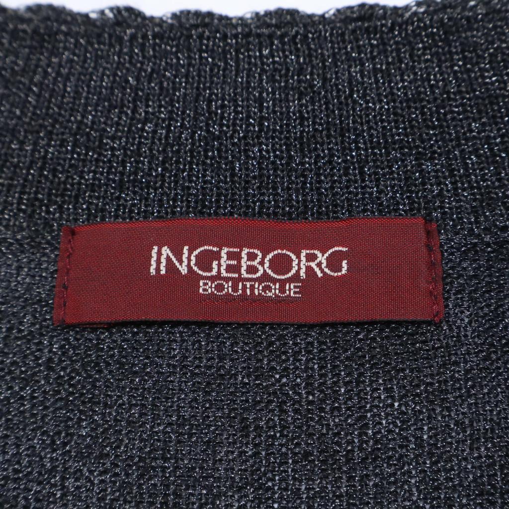 INGEBORG Flower embroidery glitter knit ensemble/ tops L Charcoal grayUsed