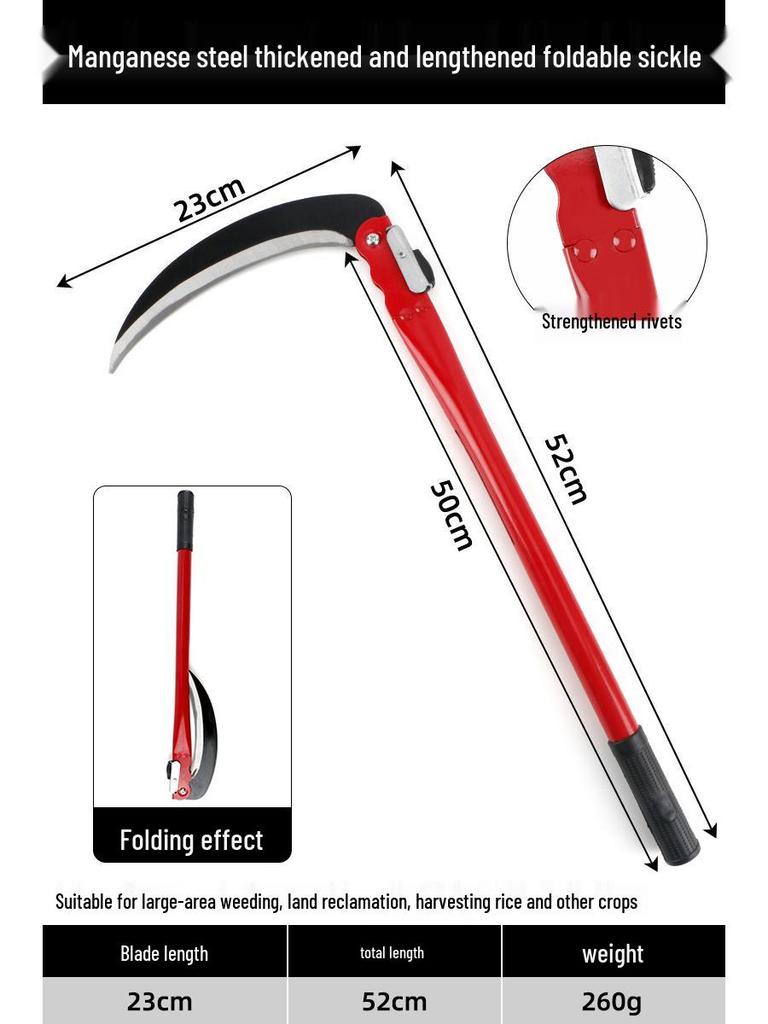 All-Steel Curved Manganese Sickle: Dual-Use Agricultural and Outdoor Weeding Tool