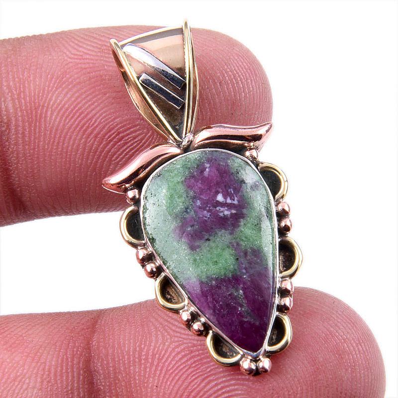 

Ruby In Zoisite Lab-Created 925 Sterling Silver Gift Two Tone Pendant 1.50 B3G42