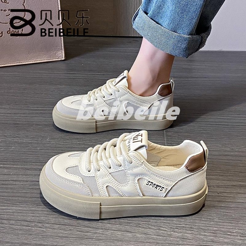 

thick-soled white shoes women s spring and autumn new mesh breathable low-top casual board shoes thick-soled versatile muffin shoes 40 бежевый