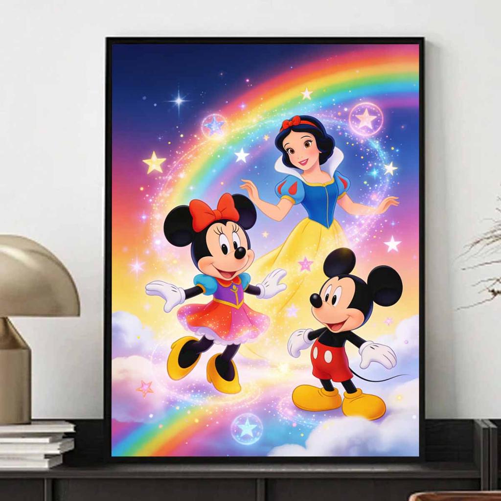 Disney 5D DIY Full Circle Diamond Painting Kit Mickey Minnie Snow White Rainbow Wall Decor Gift