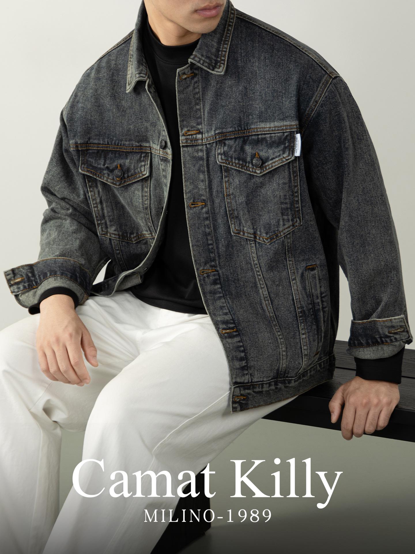 Men s Retro Distressed Denim Jacket - Versatile, Slightly Loose Vintage Style for Autumn/Winter L