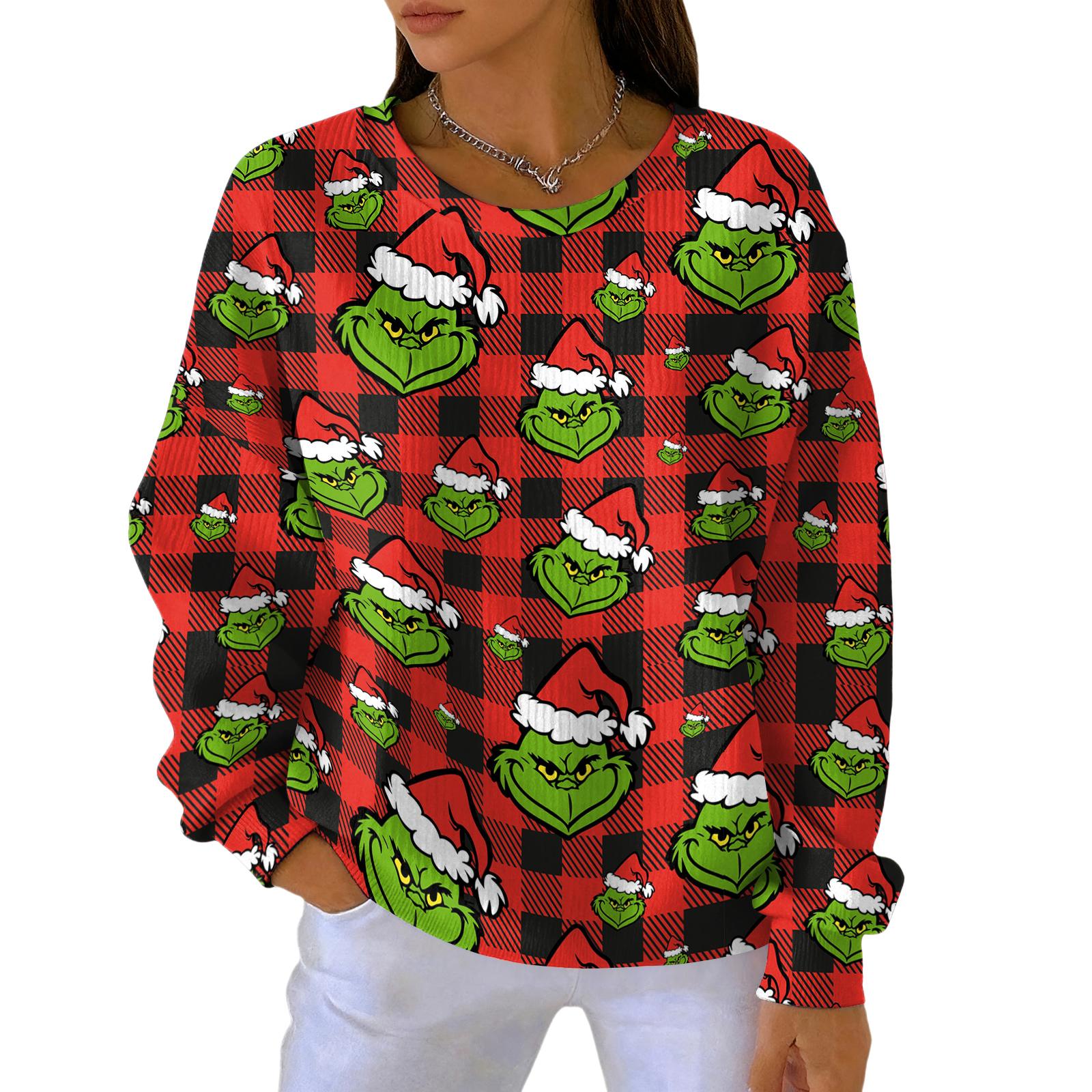 

Женский модный повседневный пуловер с градиентным рождественским принтом, спортивный топ с длинным рукавом L красный