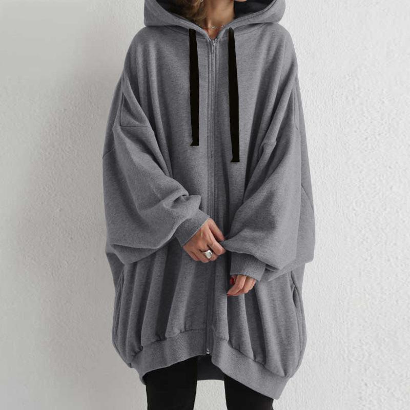 AUT1029645CMP Women Oversized Zip Up Hoodie Long Sleeve Solid Color Loose Casual Long Hooded Jacket S-5XL