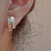 Double Line Shell Pearl Earrings – Gold Tone, From Korea
