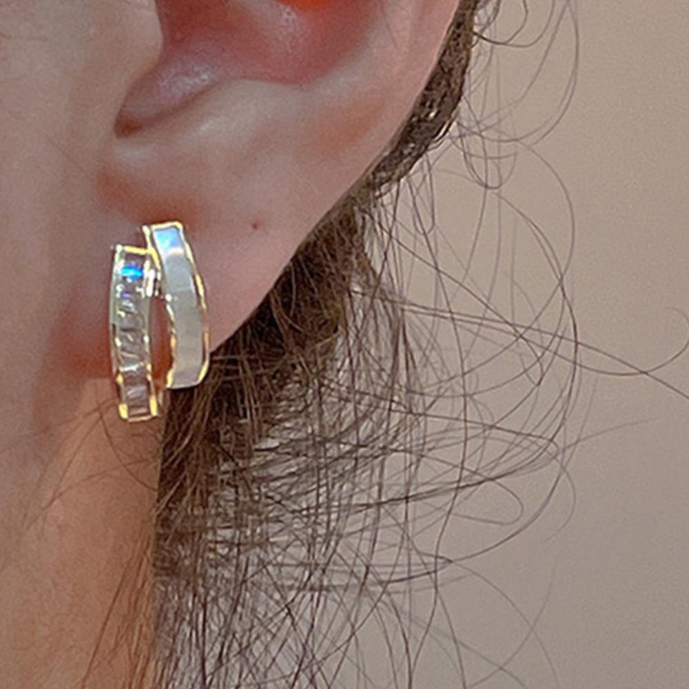 Double Line Shell Pearl Earrings – Gold Tone, From Korea