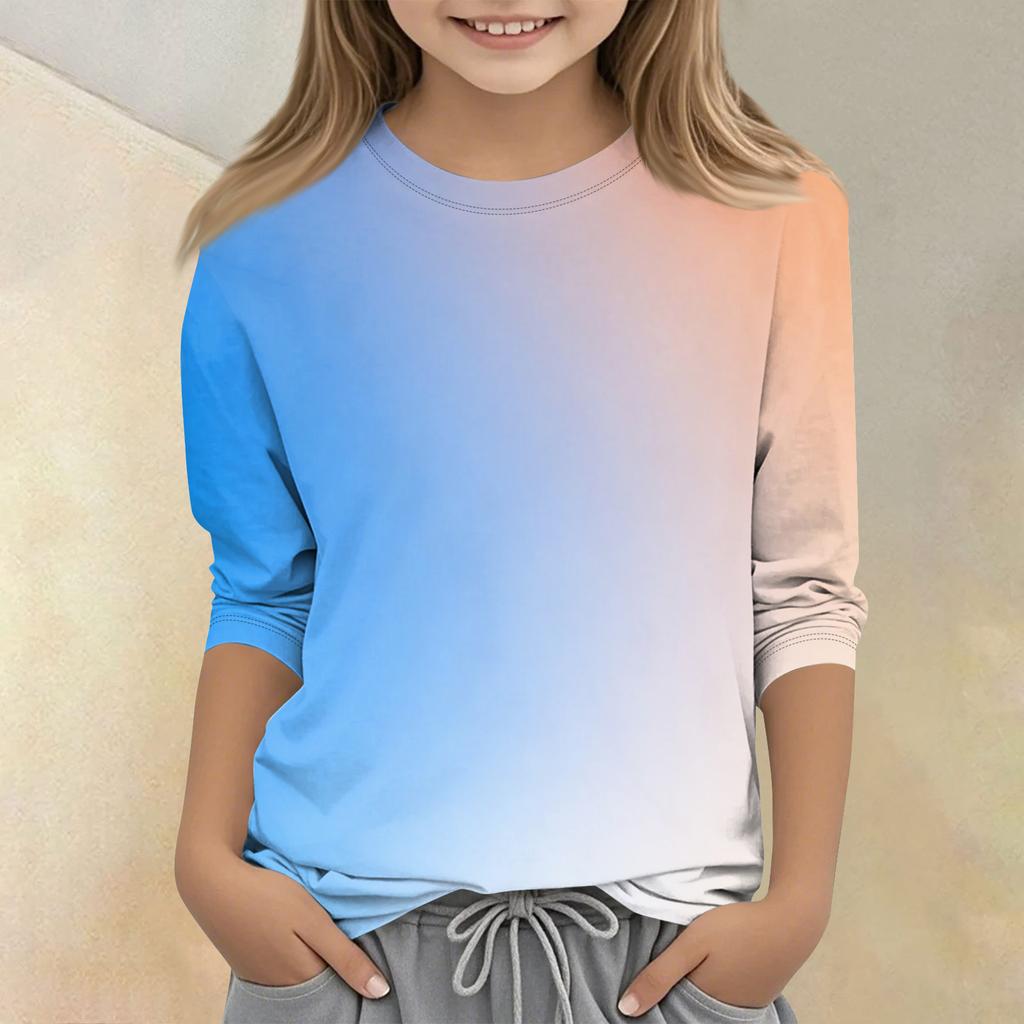 Kinder bedrucktes Rundhals Siebenviertelarm Freizeit T-Shirt