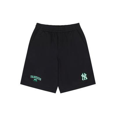 MLB New York Yankees Logo Elastischer Bund Gerade Beine Freizeitshorts Unisex Shorts Schwarz 3ASPV0143-50BKS