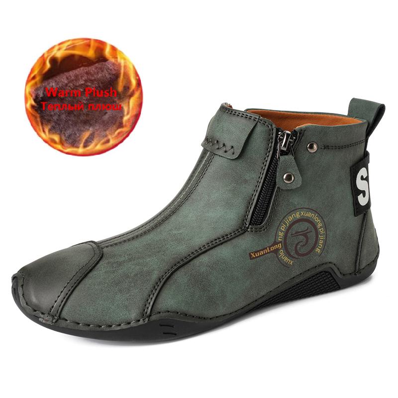 Brand Winter Plush Men's Boots Waterproof Leather Men Snow Boots Outdoor Zipper Ankle Boots Casual Men's Shoes