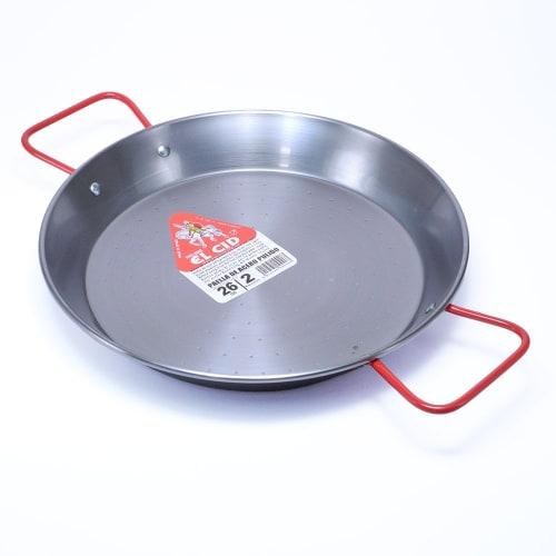 

EL CID Spanish Paella Pan with Red Handle, Professional Paella Pan with Recipe, 26cm, Serves 1-2 People