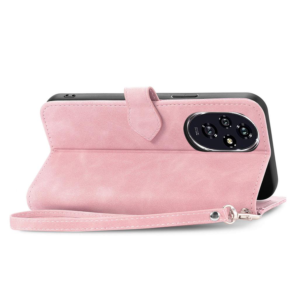 For Honor 200 Pro 5G Zipper Wallet Case with Strap Flower Imprint PU Leather Phone Cover