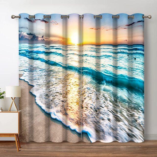 Strand-Verdunklungsfenstervorhänge, Meerespalmen, Vorhänge im Wohnzimmer, Natur, Meer, Landschaft, bedruckter Vorhang für Schlafzimmer-Dekoration
