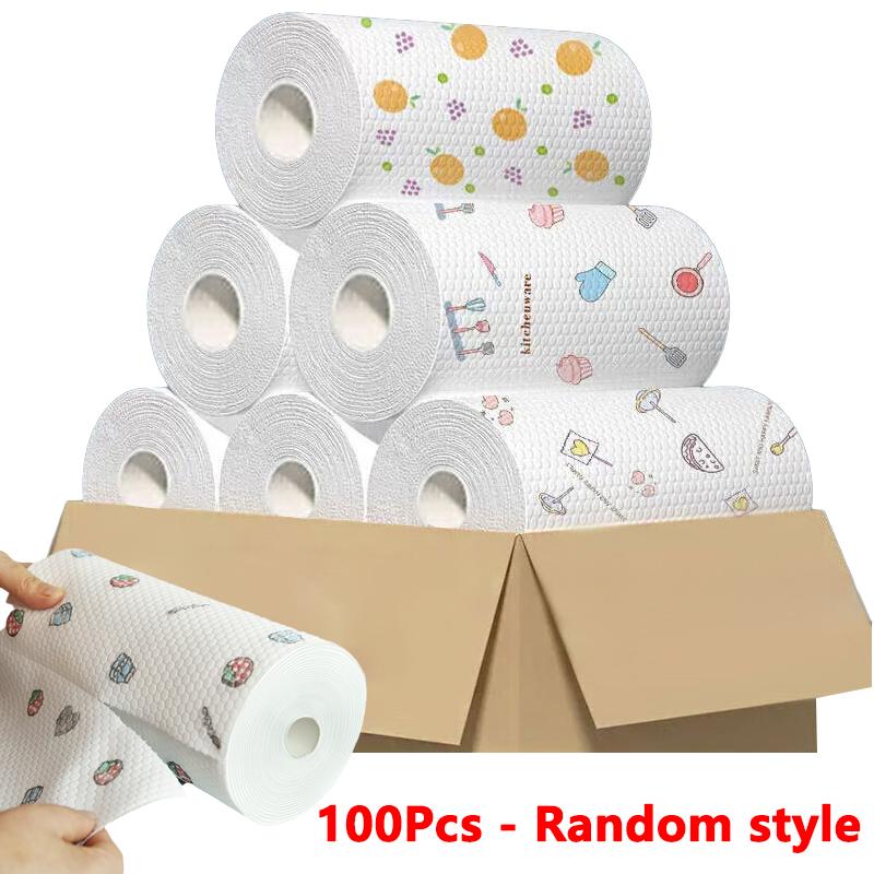 

One Roll (100 Sheets) Lazy Rag Wholesale Absorbent Thickening Kitchen Paper Dry And Wet Dual-use Oil-free Disposable Lazy Rag