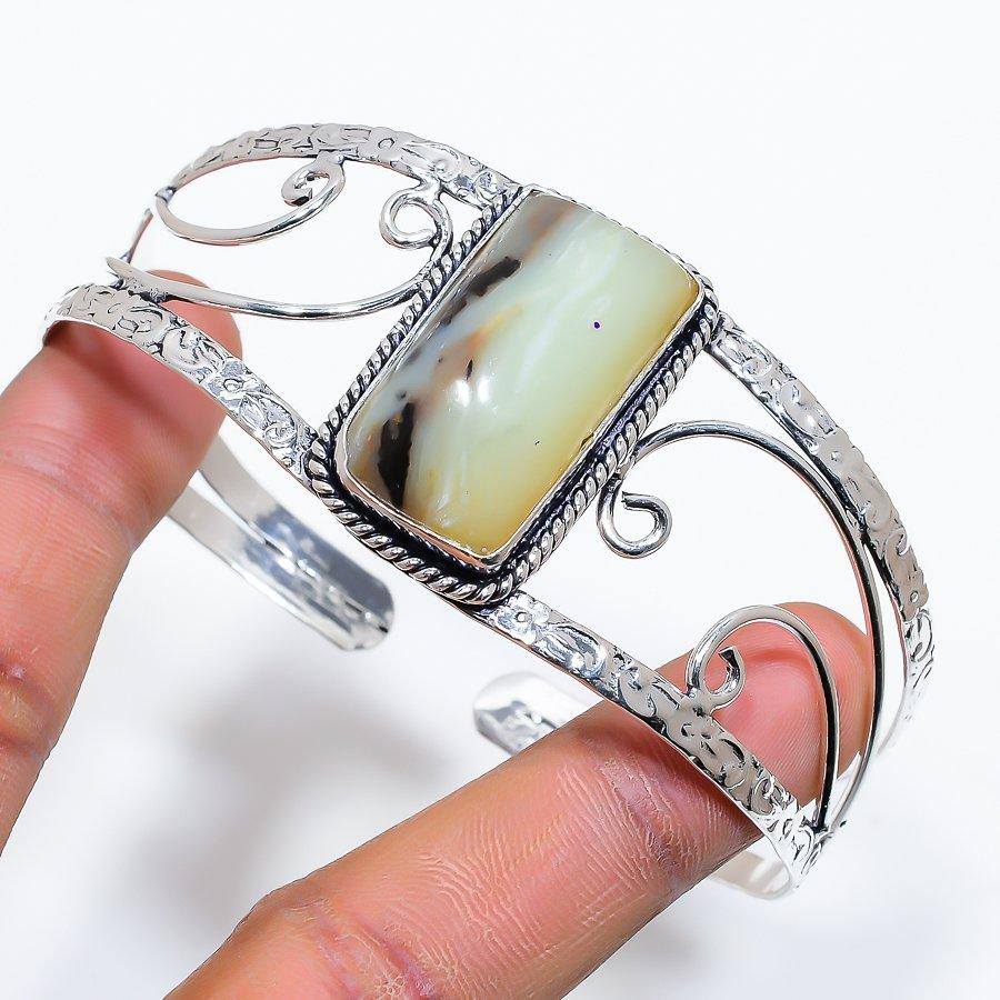 Chrysoprase Gemstone Handmade 925 Sterling Silver Cuff Bangle Adjustable SU-10157